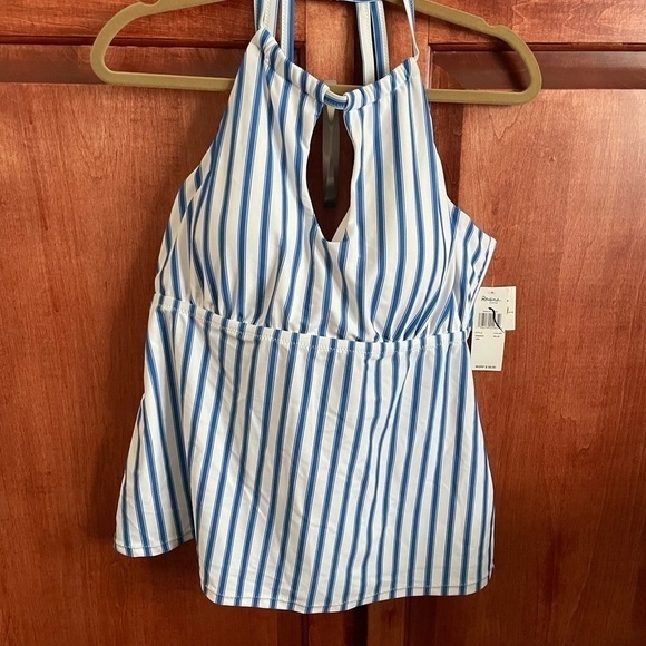 Women Plus Size Swim Tankini Too 18W Raisins Curve Shaper Underwire Striped Blue - Picture 4 of 11